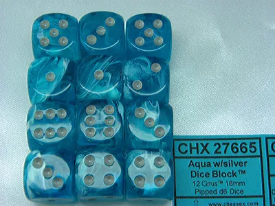 Zdjęcie produktu dla Chessex - Zestaw kostek Aqua Silver (12 sztuk)