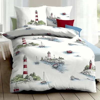 Produktbild von Kaeppel Mako-Satin Bettwäsche Küstenlandschaft bunt 155x220 cm + 80x80 cm