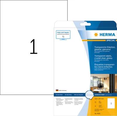 Produktbild von Etiketten 210x297 mm transparent klar Folie glänzend 25 Stück Packung mit 32 Stück