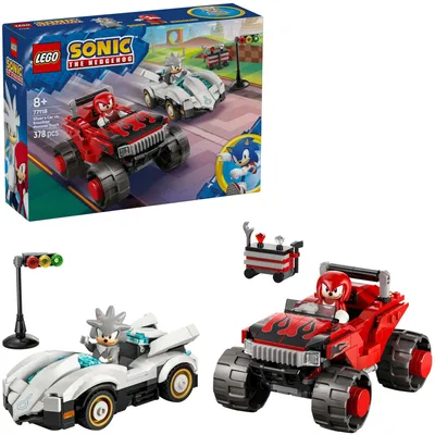Produktbild von LEGO Sonic the Hedgehog Silvers Auto vs. Knuckles’ Monstertruck - Kinder Spielzeug mit 2 Flitzern und 2 Minifiguren - Geschenk für Jungen und Mädchen ab 8 Jahren - Sonic Fanartikel für Gamer - 77118