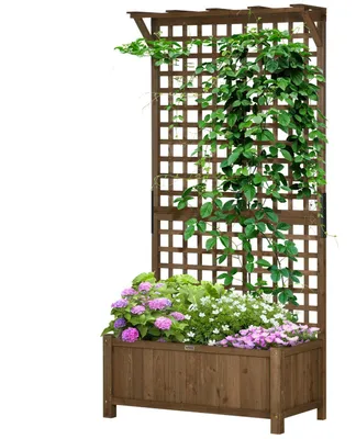 Zdjęcie produktu dla Podwyższona skrzynka na rośliny z kratą, krata doniczka, skrzynka na kwiaty, drewno, krata ogrodowa 90 x 45 x 183 cm do ogrodu, balkonu, tarasu, doniczki na rośliny pnące, rośliny koszowe, kwiaty