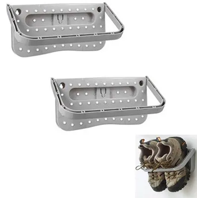 Zdjęcie produktu dla Składana półka na buty – model ścienny – 28 x 14 x 2 cm – samoprzylepna – szara