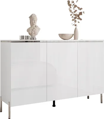 Produktbild von Dreitürige Kommode AURORA SILVER 3D auf gerade chrom Beinen