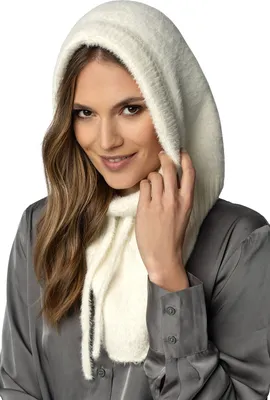 Obrázok produktu pre Vivisence šatka Klobúk s kapucňou Balaclava pre ženy Kombinácia štýlového klobúka a šatky s nastaviteľnou šnúrkou z mäkkej a teplej priadze Zimná jeseň 7097, Ecru, jedna veľkosť