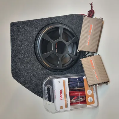 Produktbild von Phase Linear Subwoofer incl. 1-Kanal und 4-Kanal Verstärker passgenau für Fiat 500 Kofferraum