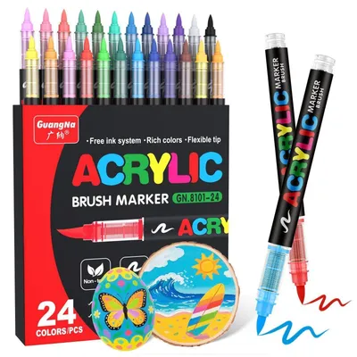 Immagine prodotto di Set di pennarelli acrilici con 24 colori, ideali per tessuti, vetro, legno, carta e tela