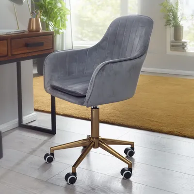 Produktbild von AMSTYLE Schreibtischstuhl Samt Grau Design Drehstuhl mit Lehne Arbeitsstuhl 120 kg Höhenverstellbar Schalenstuhl mit Rollen Stuhl Drehbar