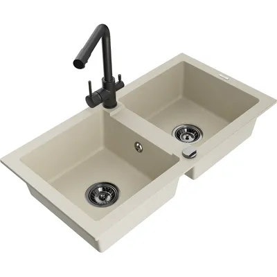 Obrázek produktu pro Mexen Mario 2-miskový granitový dřez s kuchyňskou baterií Duero, Béžová - 6504-69-671600-70