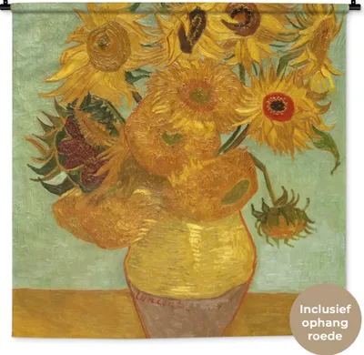 Produktbild von MuchoWow® Wandteppich Wandbehang Sonnenblumen - Vincent van Gogh 150x150 cm Tapisserie Dekoration Wandtuch - Wohnaccessoires - Modernes