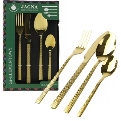 Zdjęcie produktu dla Zestaw sztućców 24 elementy 6 osób Sztućce ze stali nierdzewnej Golden