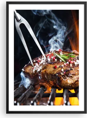 Produktbild von Gerahmtes Poster - Schwarzer Rahmen - Steak Grill Flammen Essen - 50x70 cm - Wand Bild - Wanddeko - Wandbilder - Wandposter - Bilderrahmen - Bilder - Kunstdruck - Wandbild - P2BPA50x70-2865
