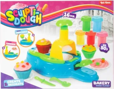 Produktbild von Toi-Toys SCULPTIDOUGH Knetset 5 Farben mit Zubehör Kinder Knete Spielzeug Kreativ Cupcakes