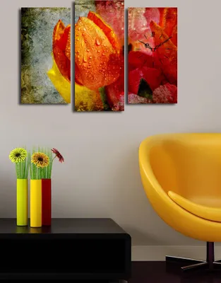 Produktbild von Opviq, 3PATCS- CLA2663, Bunt, Wanduhren, 66 x 45 cm, 100% Wildleder -Leinwand