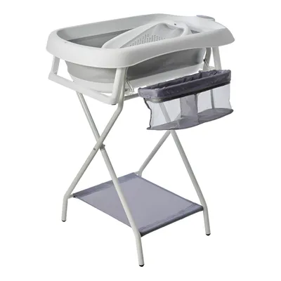 Produktbild von babywann mit Rahmen 80 cm - faltbare Babywanne mit Ständer - sicher für Neugeborene (Grau mit Badewannenablage)