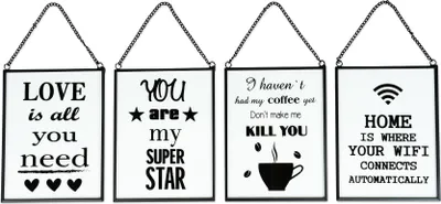 Produktbild von 4er Set Glasbild je B x H 13 x 17cm Wandbild Bild Glas Sprüche Wanddeko