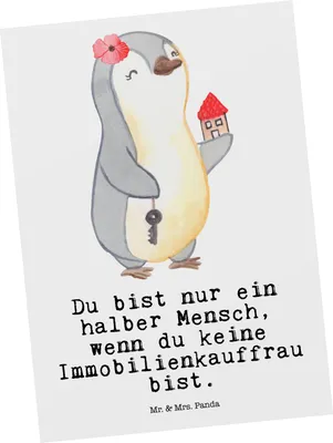 Produktbild von Mr. & Mrs. Panda Postkarte Immobilienkauffrau Herz - Weiß - Geschenk, Ausbildung, Lustig, Grußkarte, Spruch, Ansichtskarte, Postkarten, Ansichtskarten, bildkarte
