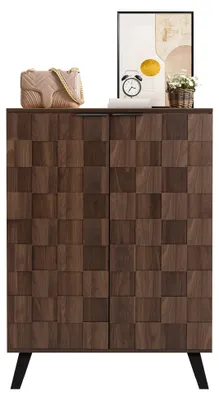 Image de Armoire à chaussures moderne en bois imitation bois foncé, avec 5 compartiments.