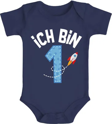Produktbild von Baby-Body 1.Geburtstag Ich bin 1 Zahl Alter Rakete kurzarm Body Baumwolle Moonworks® navy 0-3 Monate