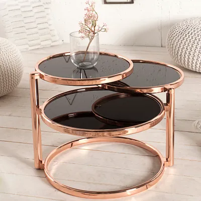 Image de riess-ambiente Table basse ronde ART DECO III 155 cm cuivre noir verre métal chromé trois niveaux table d'appoint