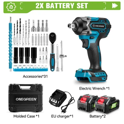 Image de Clé à chocs électrique - Clé à chocs sans fil - Couple de 1000 Nm - Moteur sans balais - 1200 W - Emmanchement carré de 1,27 cm - 2 batteries