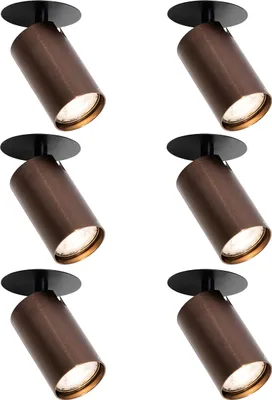 Zdjęcie produktu dla QAZQA – nowoczesny zestaw 6 nowoczesnych reflektorów do zabudowy w kolorze ciemnego brązu, GU10, 50 mm – Chels I salon I sypialnia – okrągłe, aluminiowe – przystosowane do żarówek LED, GU10