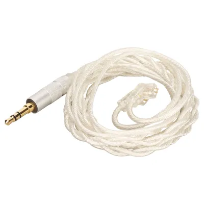A coiled audio cable with a 3.5mm jack on one end and a 2-pin connector on the other, against a white background.