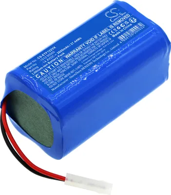 A blue cylindrical battery pack with red and black wires attached.