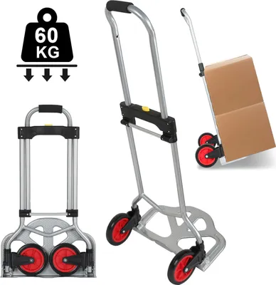 Produktbild von Faziango Stahl Klappkarre (60kg) , Sackkarren mit Treppensteiger, Hartgummireifen, Stahlrahmen & höhenverst Griff