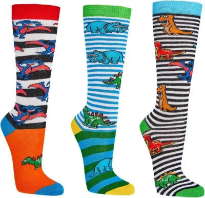 Produktbild von TippTexx 24 6 Paar Kinder Kniestrümpfe, handgekettelt, für Mädchen & Jungen, Dinos, Größe 19-22