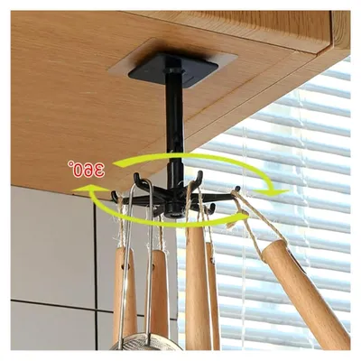 Produktbild von 6 Stück selbstklebende Hakenleiste für Küchenutensilien, drehbar und bohrfrei, platzsparende Aufbewahrungslösung für Küche und Bad.