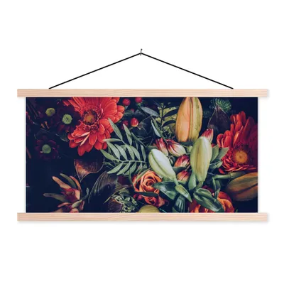 Produktbild von MuchoWow® Textilposter Blumenstrauß - Stilleben - Blumen - Pflanzen - Rot 60x30 cm mit holzfarbenen Rahmen - Dekoration