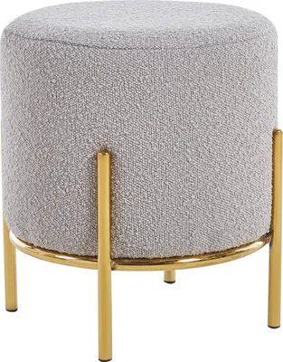 Produktbild von SalesFever Polsterhocker rund Ø35 cm | Bezug Bouclé Stoff | Design-Gestell aus Metall | B 35 x T 35 x H 38 cm | taupe – goldfarben