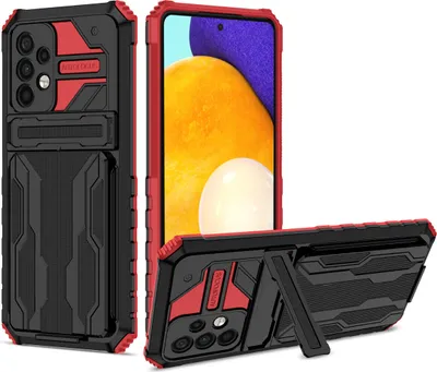 Produktbild von Galaxy A52 Hülle, Hybrid Robust Schutz Stoßfest Schutzhülle mit Kartenhalter Ständer für Samsung Galaxy A52 4G / A52 5G / A52S 5G Rot