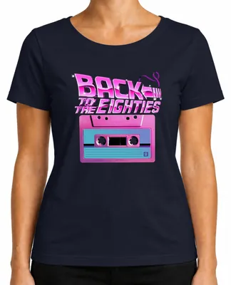 Imagen del producto de Camiseta para mujer, estilo retro de los años 80, con motivos de sintetizador, neón y estética vintage. Color: azul marino. Talla: M