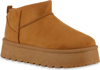 Produktbild von VAN HILL Damen Warm Gefütterte Plateau Boots Profil-Sohle Winter Schuhe 840622, Farbe: Hellbraun, Größe: 40