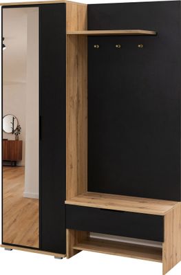 Albello Garderobenschrank Kleiderschrank mit Spiegel Milano Garderobenschrank für Kleidung Garderobe für den Flur Wotan-Eiche Schwarz 140x200x40