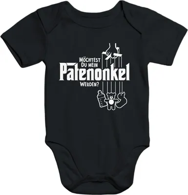Produktbild von Kurzarm Baby-Body mit Aufdruck Willst du mein Patenonkel werden Baumwolle Moonworks® schwarz 3-6 Monate