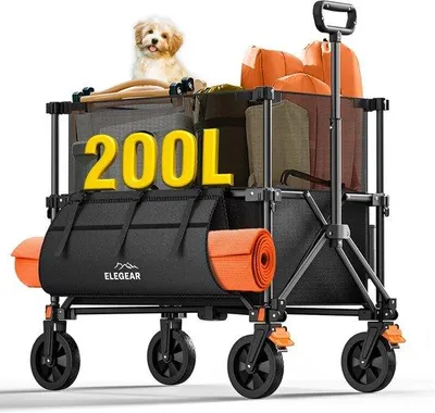 Productafbeelding van Grote Opvouwbare Camping Trolley met Verstelbaar Handvat en Kophouder