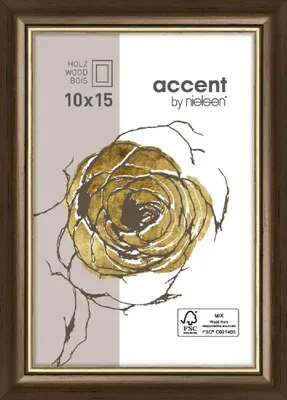 Zdjęcie produktu dla Rama do zdjęć Nielsen Ascot, drewniana, 10x15 cm, kolor: ciemnobrązowy z złotymi akcentami