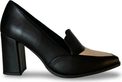 Zdjęcie produktu dla Wegańskie loafersy na obcasie Julia - AppleSkin w kolorze czarnym i beżowym