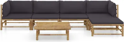 Produktbild von vidaXL 6-tlg. Garten-Lounge-Set mit Dunkelgrauen Kissen Bambus