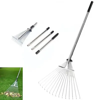 Zdjęcie produktu dla Grabie ogrodowe regulowane 85 175 cm metalowe do liści na trawnik