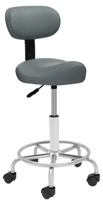 Immagine prodotto di Sedia a sella - Sgabello girevole ergonomico con schienale - Sedia girevole regolabile in altezza per ufficio e spa - Seduta imbottita - Struttura in metallo - Grigio