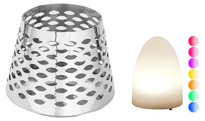 Produktbild von FINK Windlicht LUMA mit LED-Leuchtzylinder - Edelstahl, silberfarben glänzend, Ellipsenmuster, H 19 cm, Ø 19 cm