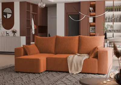 Produktbild von 4ALLHOME Ecksofa Cordi mit Schlaffunktion, Couch, Sofa mit Bettkasten, Cord, Eckcouch, L-Form Poso 40 Kupfer