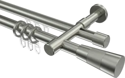Produktbild von Interdeco Rundrohr-Innenlaufstange / Gardinenstange (Kombination) Edelstahl-Optik, Typ Prestige Tanara (Konus Bicolor), 20 mm Ø 2-läufig, 180 cm