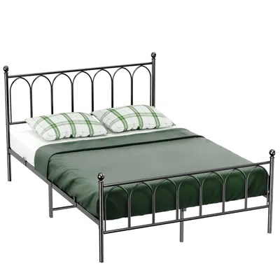 Obrázek produktu pro MODFU Kovová postel rám 140 × 200 s čelem, Manželská postel s protiskluzovým designem, bez matrace, černá