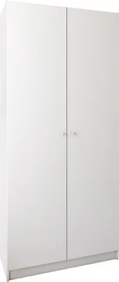 A white, two-door wardrobe is shown against a white background.
