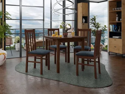 Obrázok produktu pre Jedálenský rozkladací stôl 80 cm so 4 stoličkami ADELBITE 4 - orech / modrá