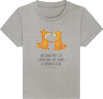 Produktbild von Mr. & Mrs. Panda Babyshirt Füchse Liebe 0. - 6. Monat - Heather Grey - Geschenk, Kleinkind Shirt, Baby Kurzarmshirt, Kinder Top, T-Shirt, Ehe, Romantisch, Fuchs